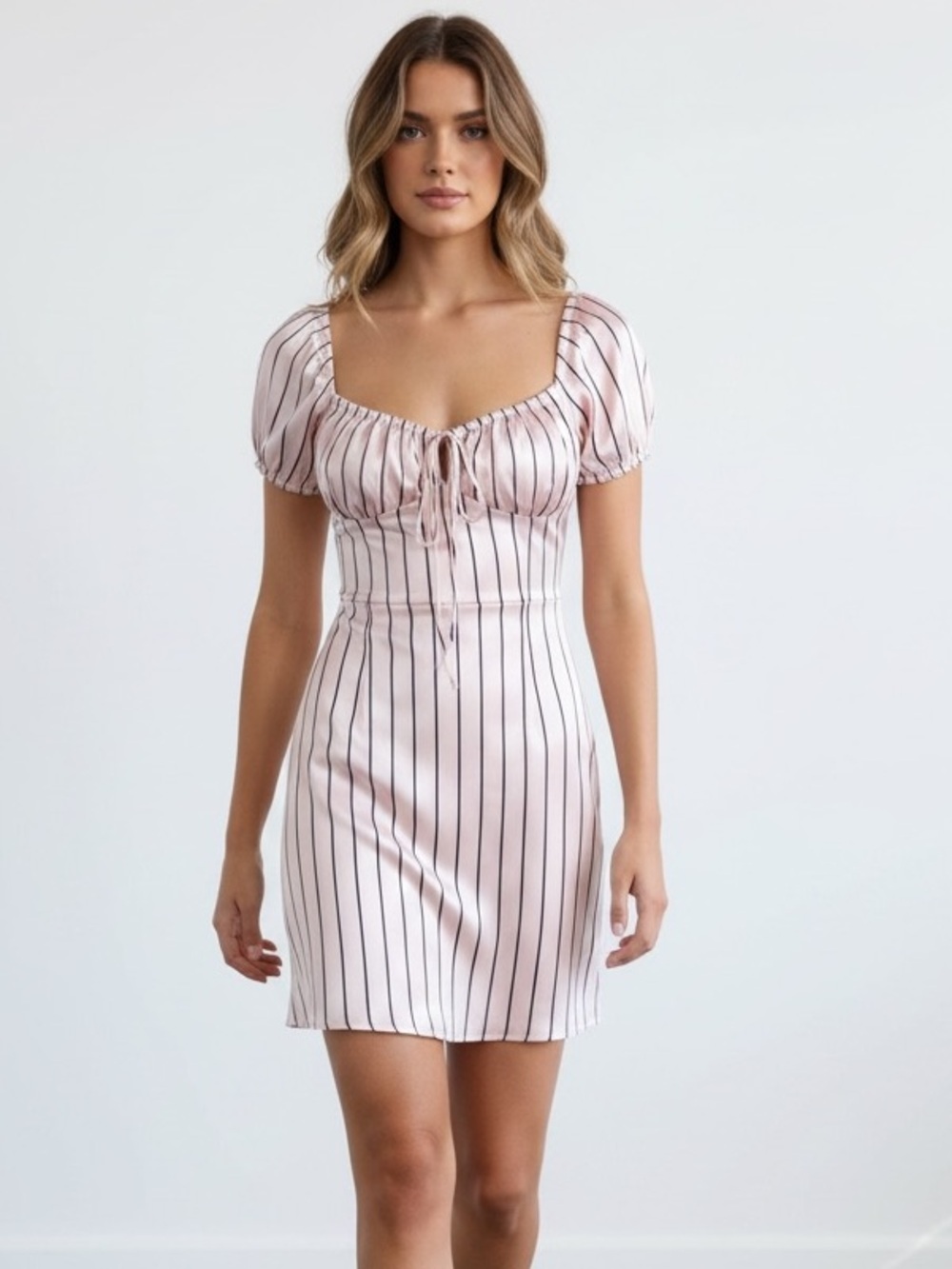 Pink stripe bubble, sweetheart line dress - Picture 3 of 8